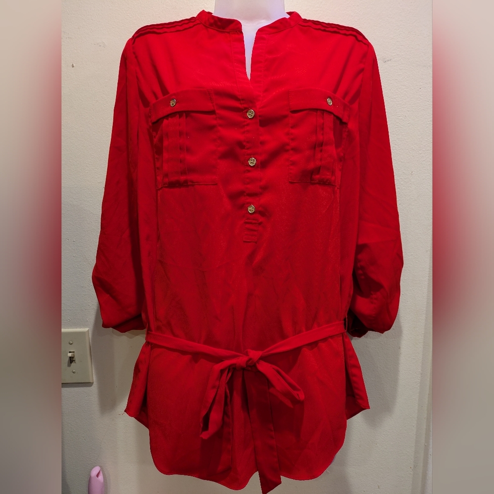 Calvin Klein Red Blouse with Button Detail Size Small